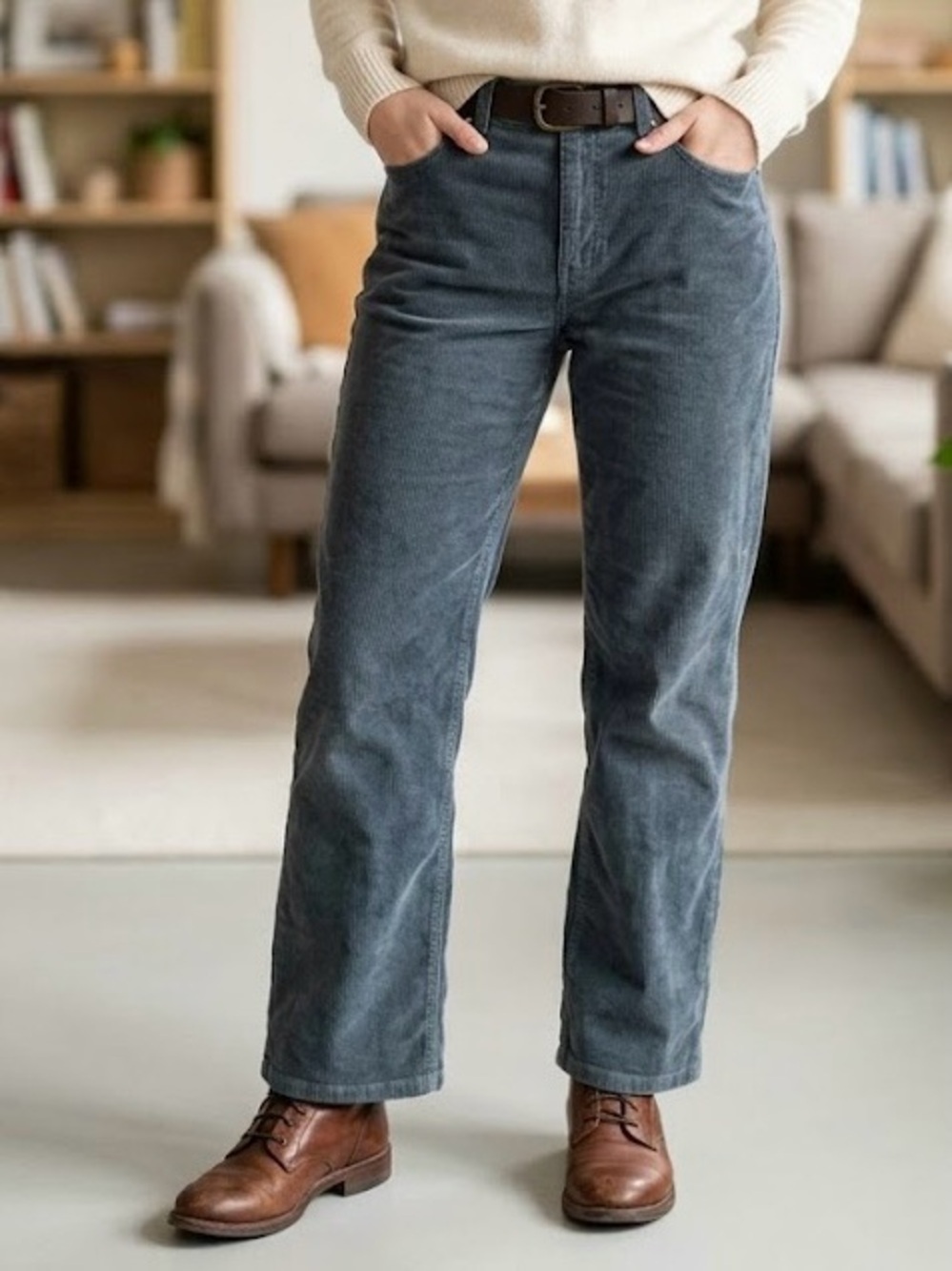 Reitmans Charcoal Grey Corduroy Straight Leg Pants Vintage Retro Dark Academia